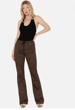 Wrangler x Fender Westward Leopard Print Lace Up Flare Jeans W28 L32 Brown